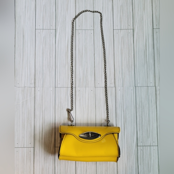 Vintage Retro Patent Yellow Double Sided Purse With Chain Strap - Picture 4 of 13